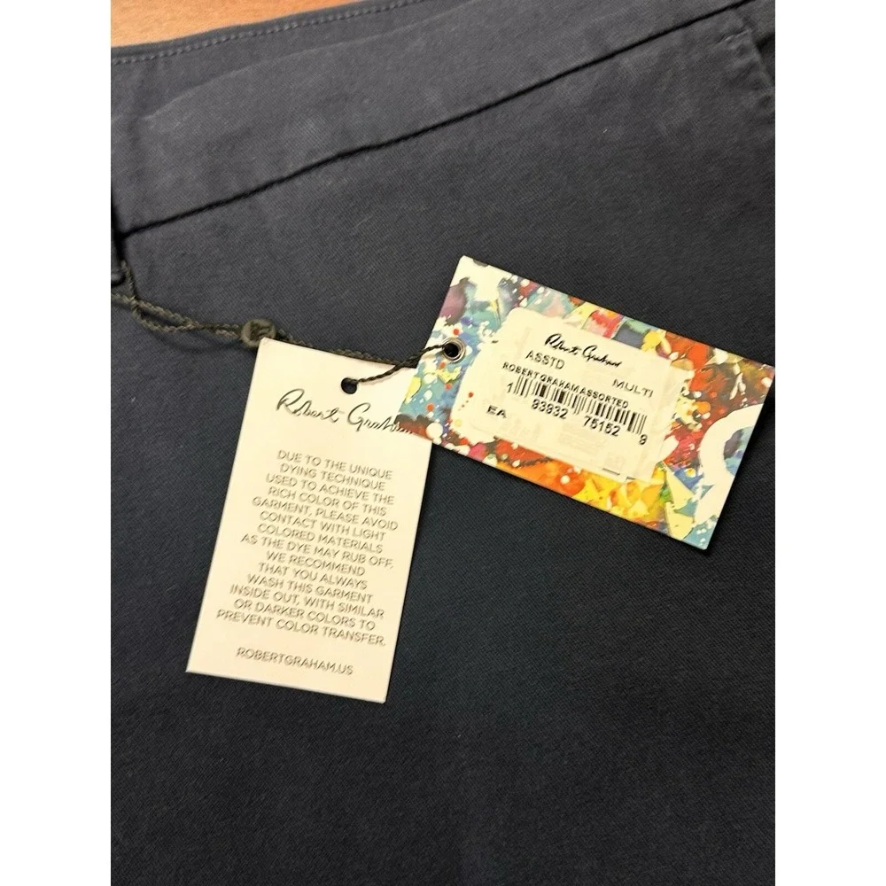 Robert Graham Chino Shorts Mens 46 Navy‎ Blue Classic Solid Fit Summer Golf NEW